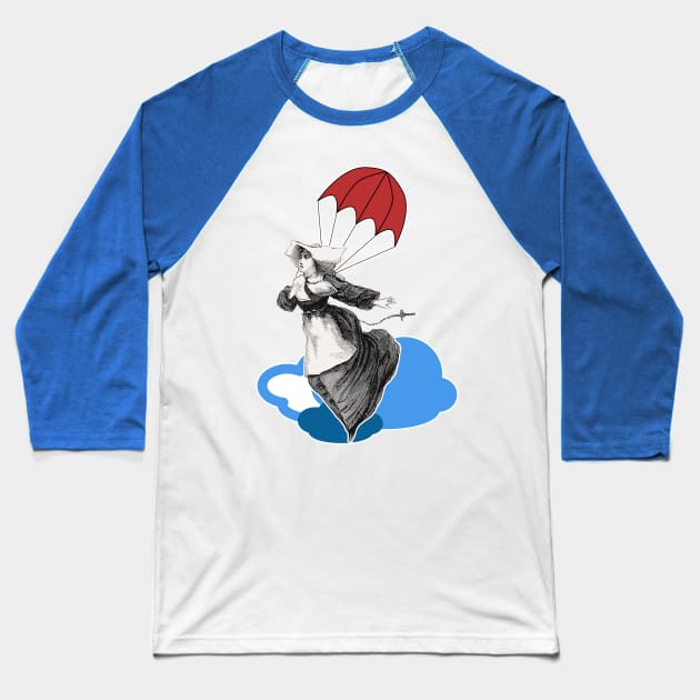 Nun in the clouds parachuting Baseball T-Shirt by Marccelus